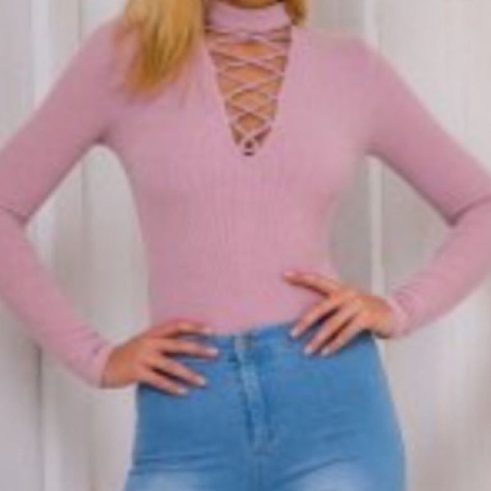 Lace up long sleeve body suit